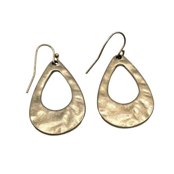 Pierced Teardrop Hammered Earrings Open Work Textured Design Dangle Chic Open - Picture 6 of 6